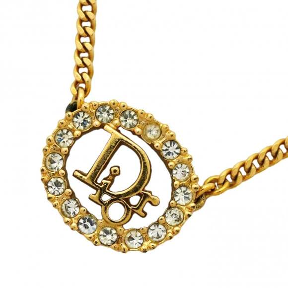Christian Dior Oval Necklace with GP Plated Rhinestones in Gold for Women